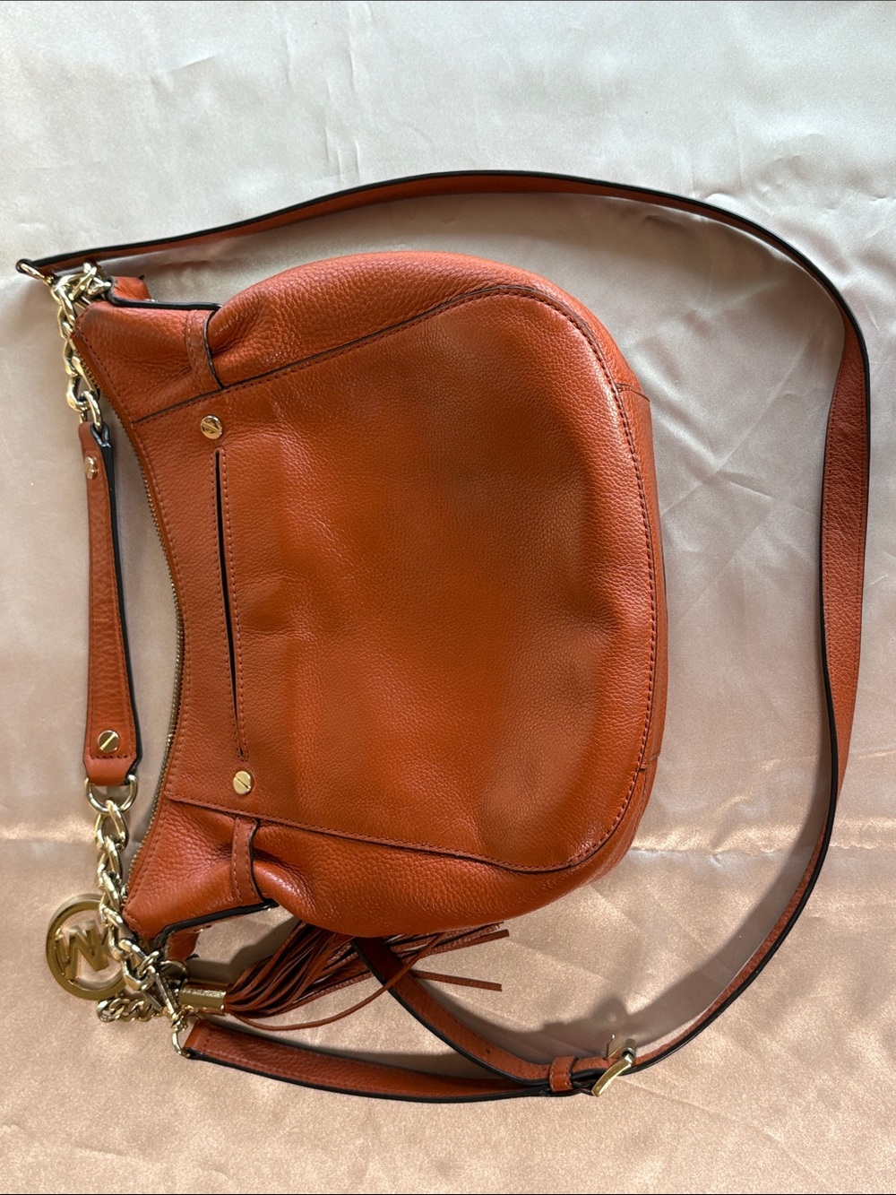 Michael Kors Megan Medium Leather Messenger Shoulder/Handbag Orange bag purse